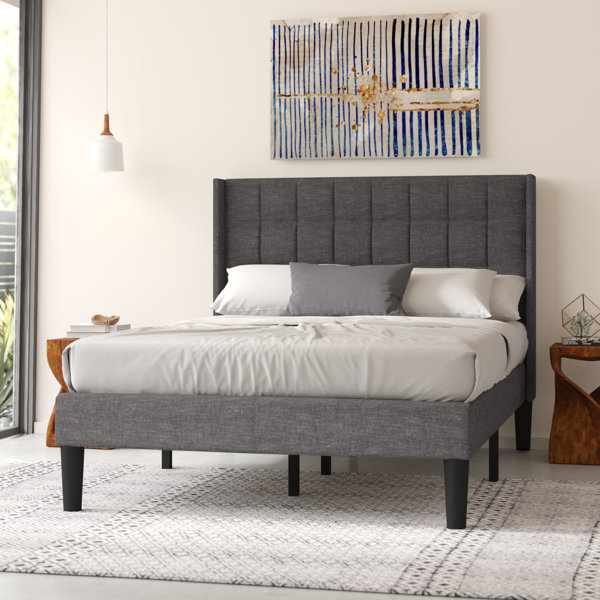 Zinus dori upholstered square stitched wingback platform bed sales